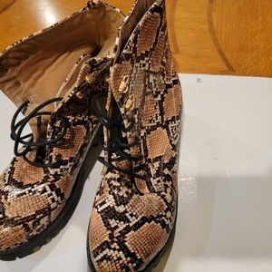 Lulu's Tan Snake Print Lace -up Ankle Boots